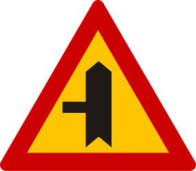 Crossroad ahead with side road to left