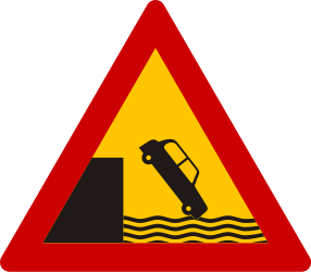 Warning for a quayside or riverbank