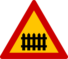 Railroad crossing ahead with barriers
