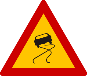 Slippery road surface ahead